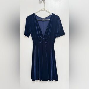 Pre-owned Aqua Navy Velvet Mini Dress